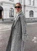 Femmes Mélanges Femme Élégant Plaid Long Manteau Femme Chic Automne Et Hiver À Manches Longues Col Rabattu Manteaux Dames Ceinture Fendue Vêtements 2023 231123