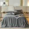 Conjuntos de cama Lanlika Verão Cinza Escuro 100 Silk Duvet Cover Fronha Cama Folha Quilt Set Linho Rei Rainha Equipado 231122