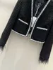 Jaquetas femininas designer 23 outono/inverno novo estilo celebridade elegante e elegante temperamento fino ajuste feito à mão tecer tweed casaco curto 70ob