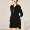 Casual Kleider Vintage Samt Für Frauen Herbst Winter Elegante Umlegekragen Langarm Patchwork Damen Kleidung Schwarzes Kleid Lose