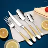 Dinnerware Sets 4pcs/set Stainless Steel Flatware Set Hammered Silver Gold Silverware Kitchen Utensil Tableware Knives Forks Spoons