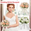 Decoratieve bloemen Bridal Bridesmeisje Wedding Bouquet White Silk Artificial Bride Roses Accessoires Mariage Props H4E2