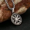 Pendant Necklaces Small Size Vintage Viking Compass Necklace Men's Stainless Steel Odin Nordic Rune Fashion Amulet Jewelry Gifts