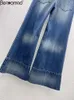 Kvinnors jeans Bearomad högkvalitativ sommarmodedesigner vintage mörkblå färg jeans fickor midja smal rak 230422