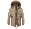 Men's Jackets Fleece For Men Jacket Winter Coat Mid-length Zipper Fur Hat Thicken And Keep Warm Clothing