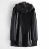 Women's Leather Fashion Sheepskin Top Genuine Ladies' Jackets Hooded Style Autumn Casual Mid Length Jacket Women