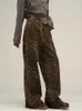 سراويل جينز للسيدات Houzhou Tan Leopard Women Denim Pants Edulder Wide Leghers Streetwear Hip Hop Vintage Vintage Vintage Classal 231123