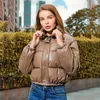 Parkas pour femmes hiver épais chaud recadrée doudoune femmes noir cuir PU élégant fermeture éclair manteau coton rembourré Punk vêtements d'extérieur 2023 231123