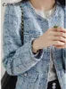 Womens Jackets CJFHJE Long Sleeve Fashion Tweed Women Spring Autumn Classic Coats Female Plaid Blue Loose ONeck Elegant Lady 231123