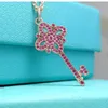 Designer Brand Tiffays Red Key Necklace Version New Micro Inlaid Full Diamond Womens Summer Collar Chain Live Edition Jewelry
