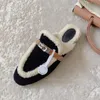 Winter dress shoes designer sandals top quality sheepskin wool classics buckle flat heels luxury warm comfortable women slipper