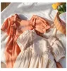 Vestidos de roupa de meninas bonitas vestido de bordado de flor de verão curto 100% algodão menina garotas elegantes 2 cores