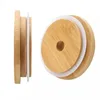Couvercles de tasse en verre de bambou 70mm 88mm en bois réutilisable avec trou de paille et joint en silicone DHL livraison gratuite 123