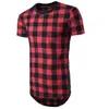 Men's T Shirts Plaid Longline Tshirt Men 2023 Brand Extra Long Streetwear Shirt Hipster Hip Hop Casual Side Zipper Camisetas XXL