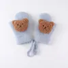 Children's Fingerless Gloves Children's Solid Color Gloves for Warm and Cute Little Bear Double Layer Finger Knitted Plush Neck Hanging Gloves for Winter 231123