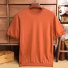 Erkek Tişörtleri Yaz İnce Yün Düz Renk Yuvarlak Boyun Kısa kollu kazak Koreli T-Shirt Erkek Örgü Üst