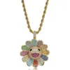 Collane con ciondolo Girasole in rame Zircone solido Fiori colorati Girevole Accessori per collana di moda hip-hop