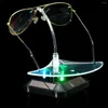 Jewelry Pouches Solar Powered Glasses Rotating Display Stand Holder 360 Turntable Curve Presentation Showcase Colorful LED Lights