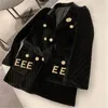 Black Velour Women Coat Letters Long Sleeve Outerwear Winter Spring Fashion Padded Jacket Coats