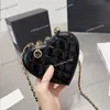 2in1 Women Designer Black and White Heart Bags Coin Purse Patent Leather Gold Metal Hardware with Little Badge Matelasse Chain Fashion Cross Body Shoulder Handbag