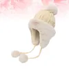 Berets Earmuff Plush Ball String Hat Autumn Warm Headwear Knitted Keeping Earflap For Adults ( )