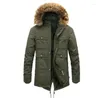 Men's Jackets Fleece For Men Jacket Winter Coat Mid-length Zipper Fur Hat Thicken And Keep Warm Clothing