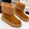 23 Winter New Women Boots Luxury Designer Classic Metal Letter Logo Brand Flat Bottom Snow Boots Imported Lamb Fleece Thick Bottom Anti Slides Warm Ladies Ankle Boot