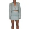 Two Piece Dress Shimmering Chic Sparkling Sequin Lapel Blazer And Wrapped Mini Skirt Set With Shoulder Pads One Button Closure For Women