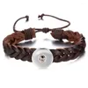 Charmarmband 10st/Lot Partihandel Snap -knapp smycken flätat armband 18mm svartbrun hand vintage armband