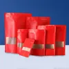 Tjockt Red Kraft Paper Stand Up Self Seal Påsar med Window Heat Sealble Candy Coffee Snacks Craft Paper Package Puches LX6249