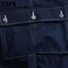 Mäns jeans Multi-Pocket Denim Overalls Mens Safari Style Casual Loose Cargo Pants Jumpsuit Men Dungarees