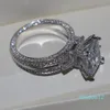 Vecalon Damen-Ring, großer Schmuck, Prinzessinnenschliff, Diamantstein, Sterlingsilber, Verlobung, Ehering, Geschenk