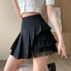 Röcke Damen Gothic Mesh Spleißen Y2k Frau Minirock Damen Koreanisch Mode Lässig Weiblich Mädchen Niedlich Sexy Spitze Schwarz Plissee