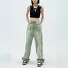 Women's Jeans Green Summer Vintage Casual Fashion High Waist Straight Mopping Pants Lazy Wind Street Thin Baggy Wide Leg Denim Trouser