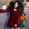 Robes décontractées femmes jupe Plus velours Fine Flash robe femmes hiver 2023 soirée noël rouge Base vêtements