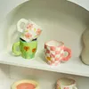 Mokken Nordic Monochrome Cup Zwart en Wit Dambord Mok Keramische Cup Ins Koffiekopje Schotel Afternoon Tea Cups Creatieve Mokken 231122