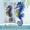 Garden Decorations Metal Seahorse Wall Decoration with Blue Glass for Home Garden Outdoor Animal Jardin Miniature Statues Sculptures 231122