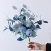 Flores decorativas Crisântemo artificial Conjunto de folhas de flores falsas para buquês de casamento DIY Decorações de casas de festa