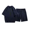 Tracksuits Suit Men Sportsl Sets Suede T-shirt and Shorts 2023 Men's Short-sleeved Tops Round Neck Two-piece Set Knee Length