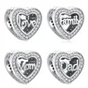 Loose Gemstones Shiny Forever Family Heart Shaped Charm Love Dad Mom Bead Fit Bracelet 925 Silver Pendant For Women DIY Jewelry Gift