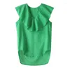 Women's Blouses Women Cotton Linen Sleeveless Tank Casual Short Shirts - Solid Fashiom V-Neck Ruffles Shirt Black Red 2023 Summer