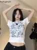 Herren T-Shirts Sommer Frau T-Shirt Oneck Kurzarm Brief Drucken T-Shirts Mode Weiße T-Shirts Crop Tops 2023 Ropa Mujer Casual Korean 230422