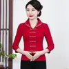 Ropa étnica Cheongsam Tops de talla grande para mujer 2023 Moda de primavera Mezcla de algodón Estilo chino tradicional Traje de Tang rojo Qipao