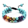 7 Chakra Beads Lava Rock Men Bransoleta podwójna warstwowa Row Regulowana UNISEX Joga Kamienna Energia Uzdrawianie Kamienie