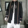 Etniska kläder svart khaki kinesiska broderi jackor bomullslinne tangzhuang zen hanfu stor storlek mode streetwear spänne