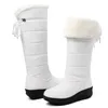 Botas impermeáveis sapatos de inverno mulher botas de neve pele quente pelúcia casual cunha joelho botas altas meninas preto branco chuva sapatos senhoras 231122