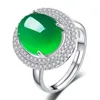 Cluster Rings Design Silver Inlaid Natural Chrysoprase Oval For Women Fashion Light Luxury Exquisite Engagement Party Jewelry