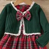 Sukienki dla dziewczynki Kid Plaid Sukienki świąteczne zestawy dla dziewcząt jesienna zima 2023 Toddler długi rękaw Casual Lace Knit Tops Dzieci