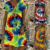 Casual Dresses Women's 2023 Summer V Neck Tshirt Tie-Dye Short Sleeve Boho Beach and Party Mini DressCasual