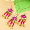 Necklace Earrings Set Rose Crystal Oval Jewelry For Women Rhinestone Wedding Rice Beads Tassel Dream Catcher